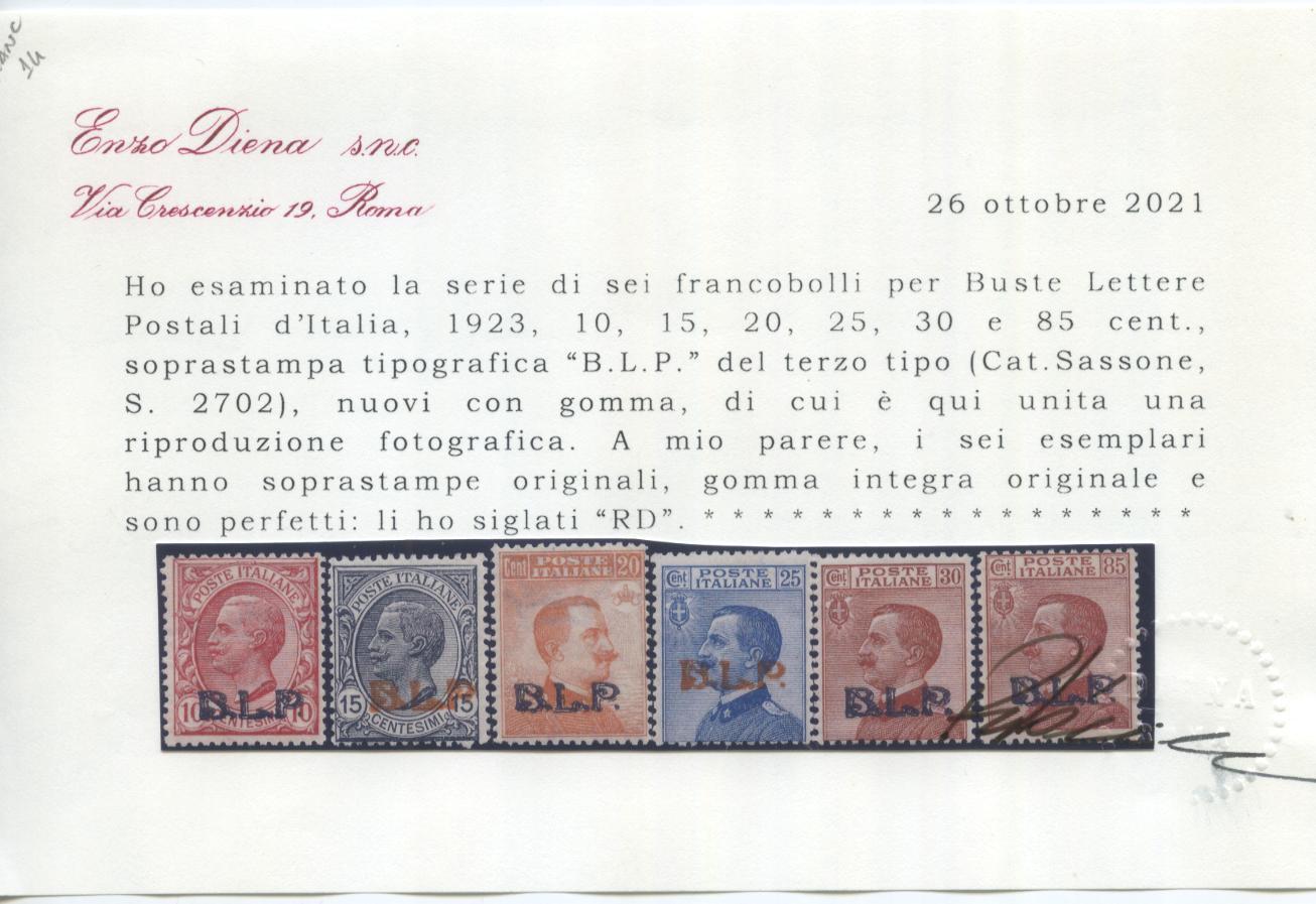 Scansione lotto: REGNO 1923 BLP III TIPO CPL. 6V. ** CENTRATO CERT.