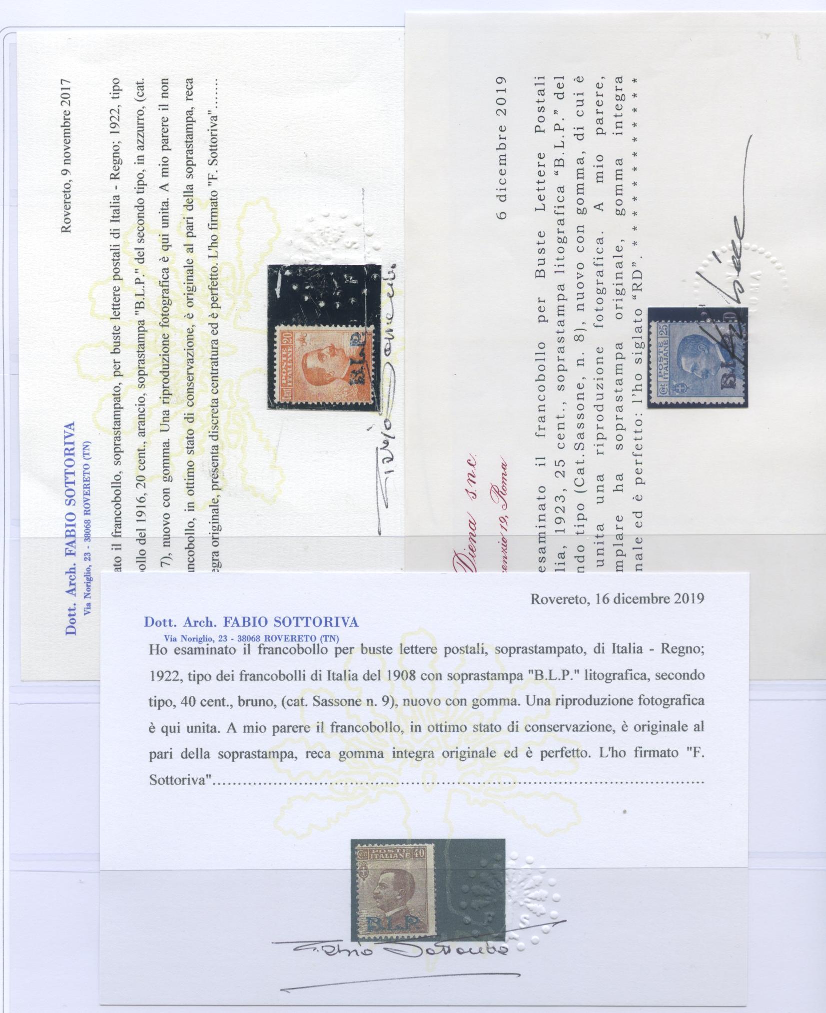 Scansione lotto: REGNO 1922 BLP SERIE CPL. 8V. **  CERT.