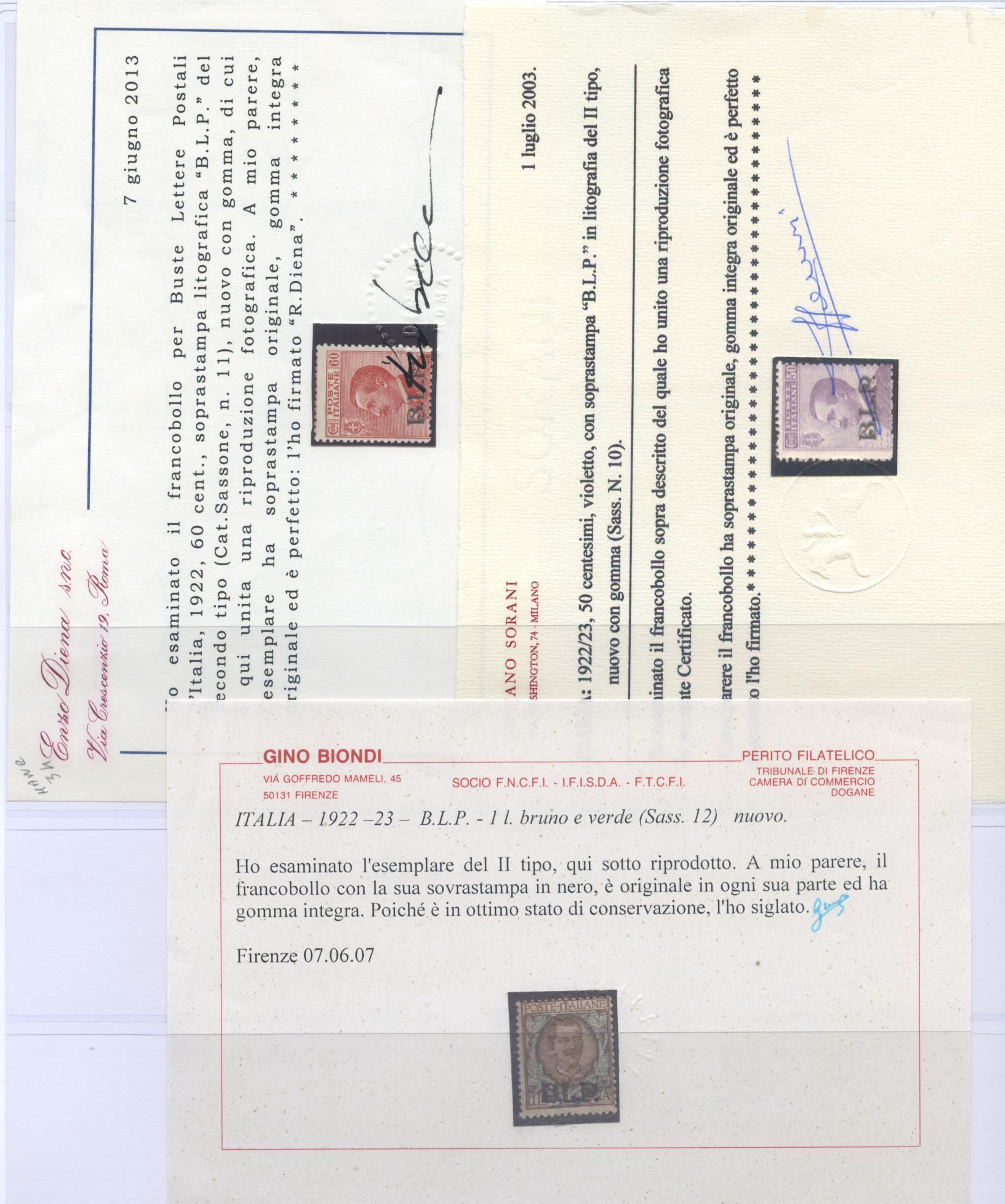 Scansione lotto: REGNO 1922 BLP SERIE CPL. 8V. **  CERT.