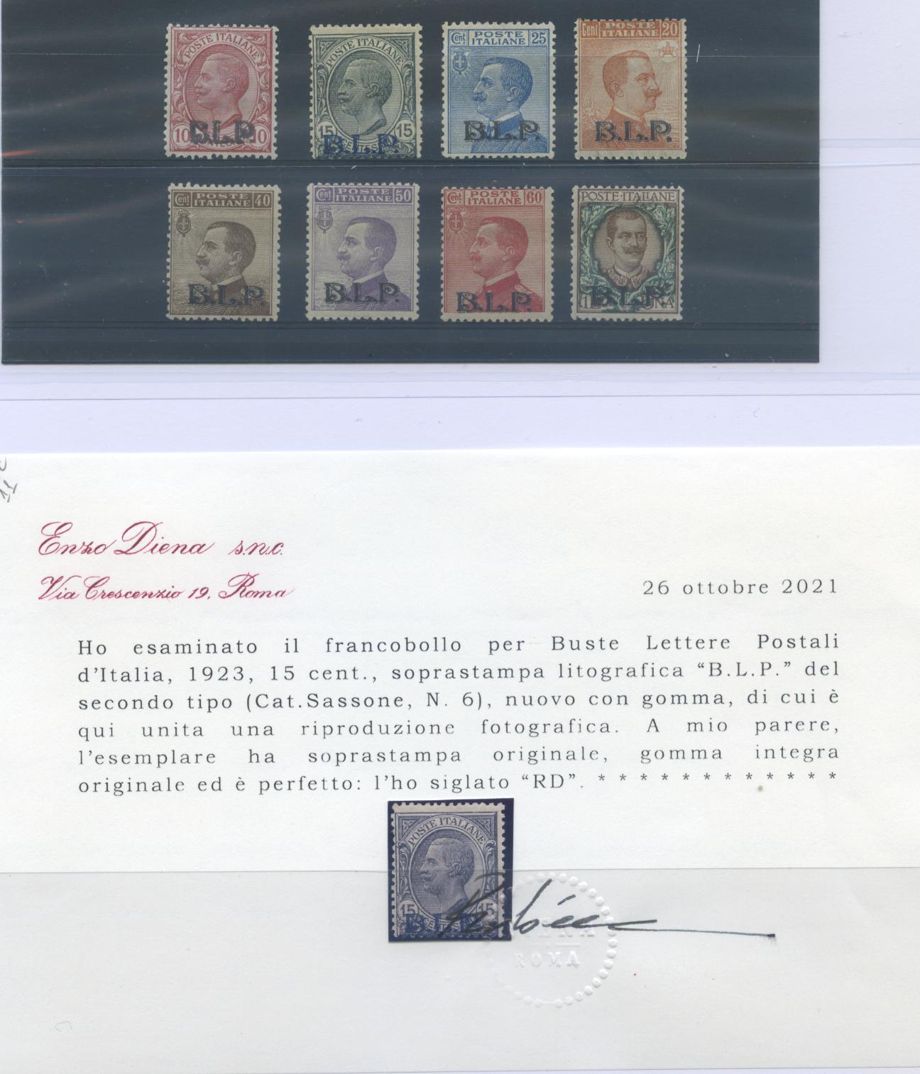 Scansione lotto: REGNO 1922 BLP SERIE CPL. 8V. ** CENTRATO CERT.