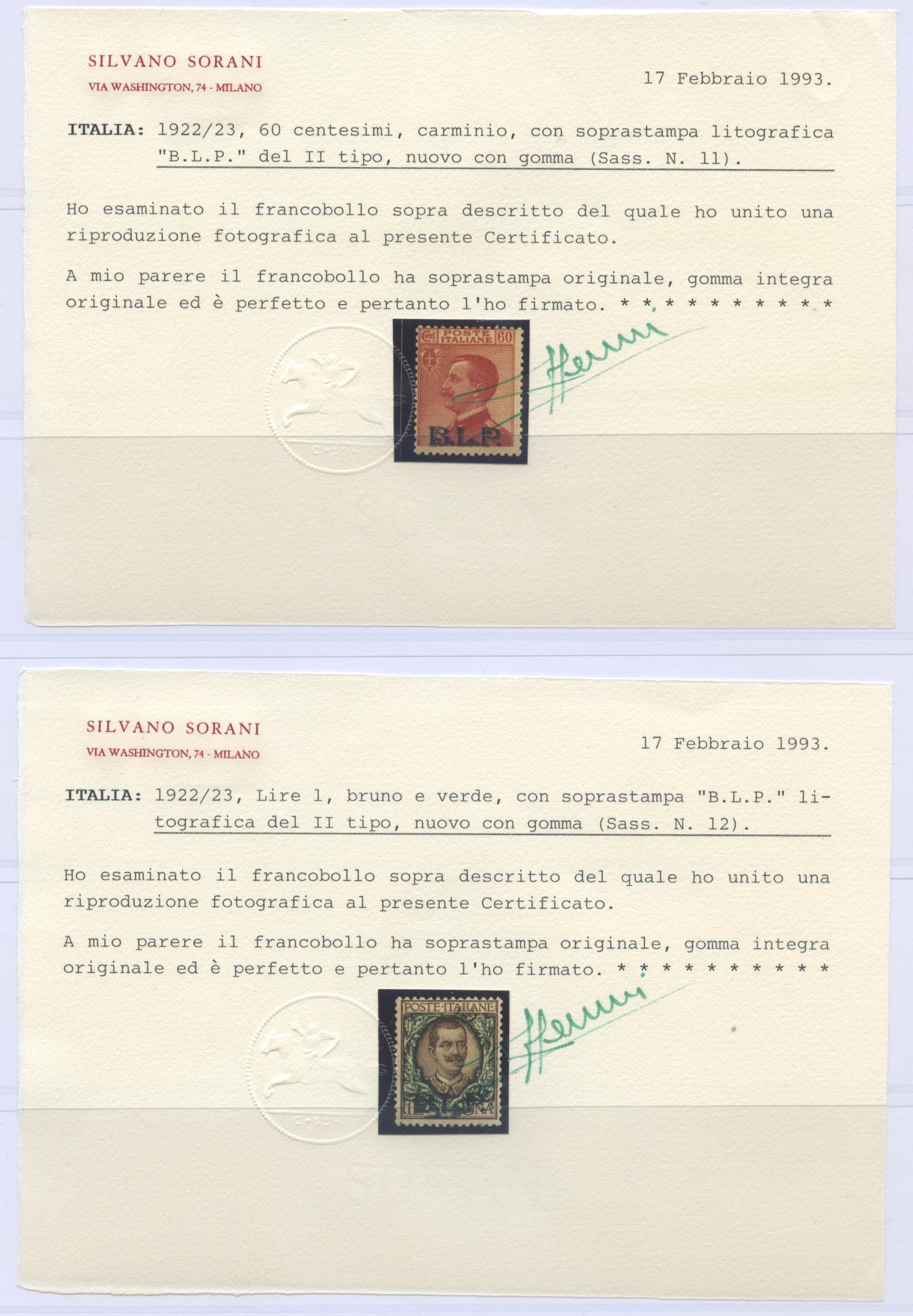 Scansione lotto: REGNO 1922 BLP SERIE CPL. 8V. ** CENTRATO CERT.