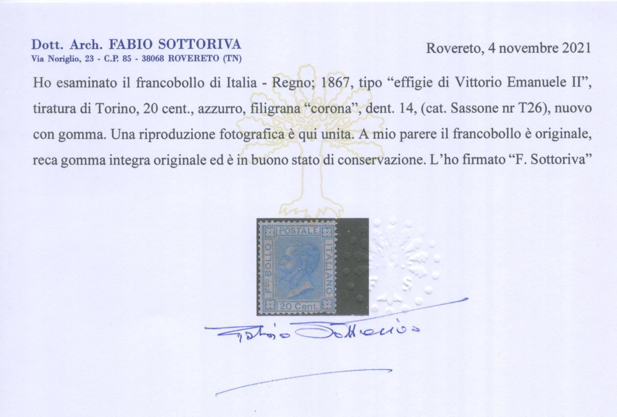 Scansione lotto: REGNO 1867 20C. TORINO 5 ** CERT.