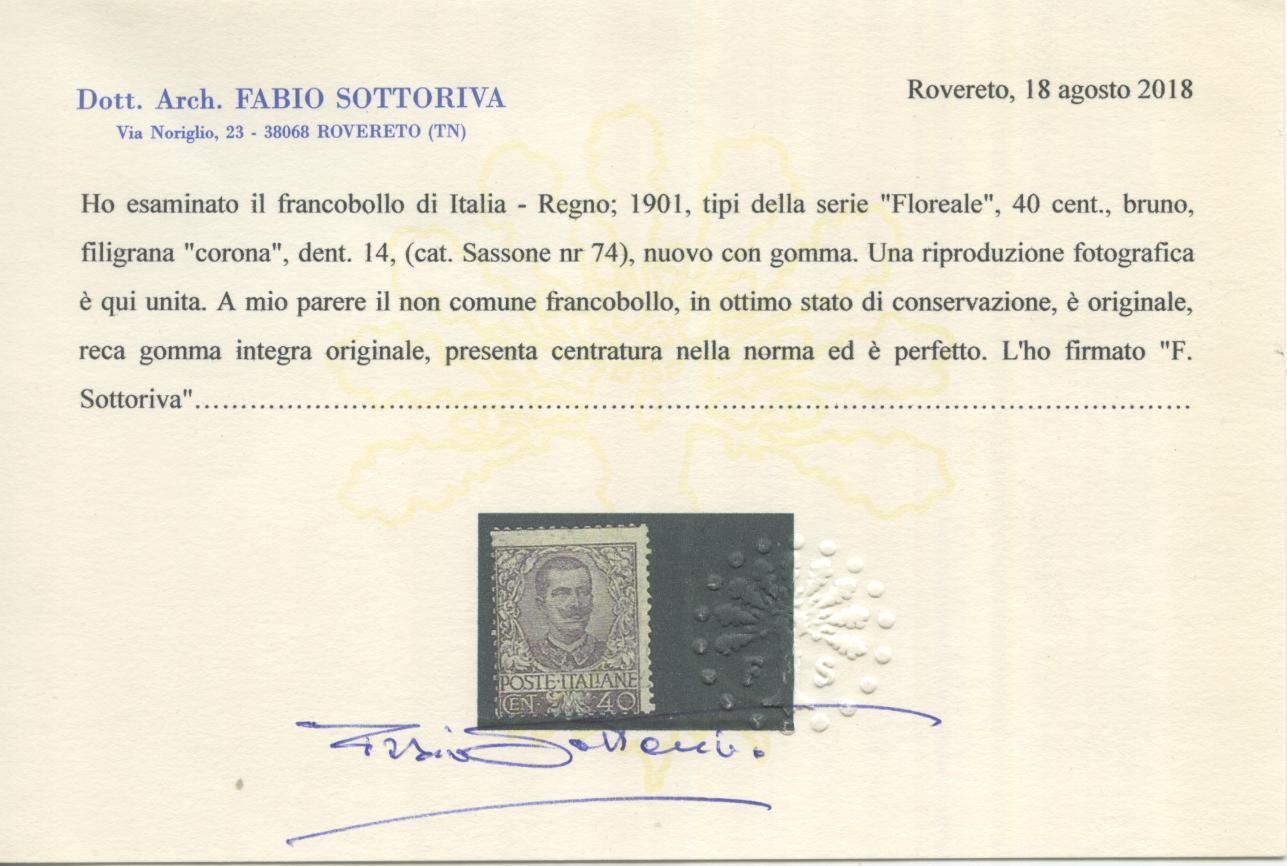 Scansione lotto: REGNO 1901 FLOREALE 40C. 2 **  CERT.