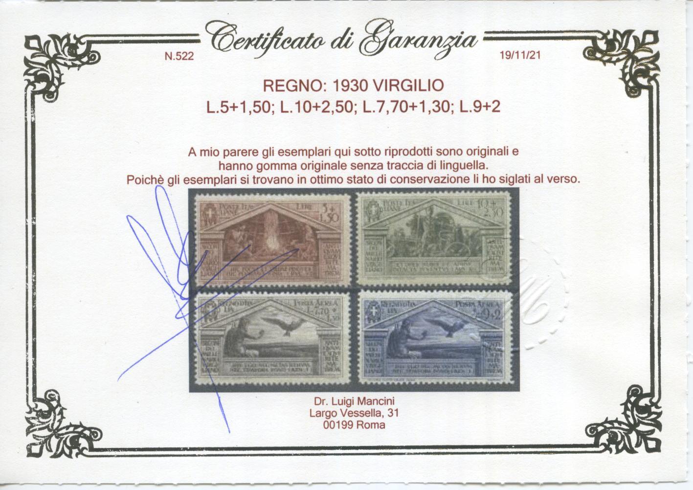 Scansione lotto: REGNO 1930 VIRGILIO 13V. 4 ** CENTRATO CERT.