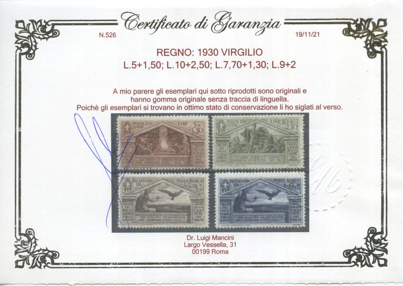 Scansione lotto: REGNO 1930 VIRGILIO 13V. ** CENTRATO CERT.