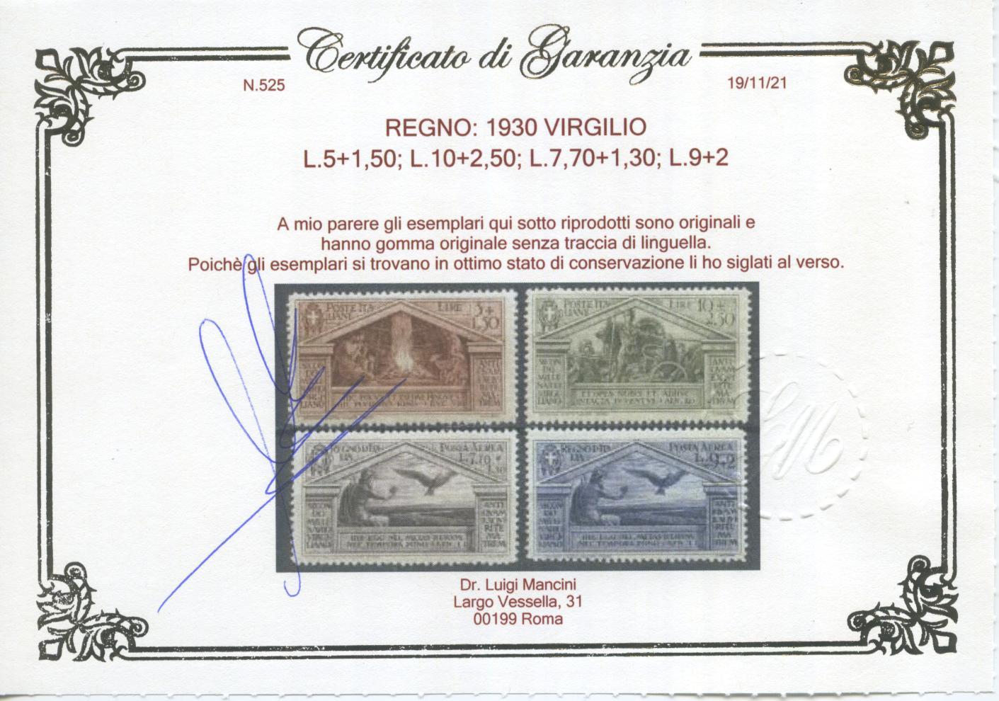 Scansione lotto: REGNO 1930 VIRGILIO 13V. 3 ** CENTRATO CERT.