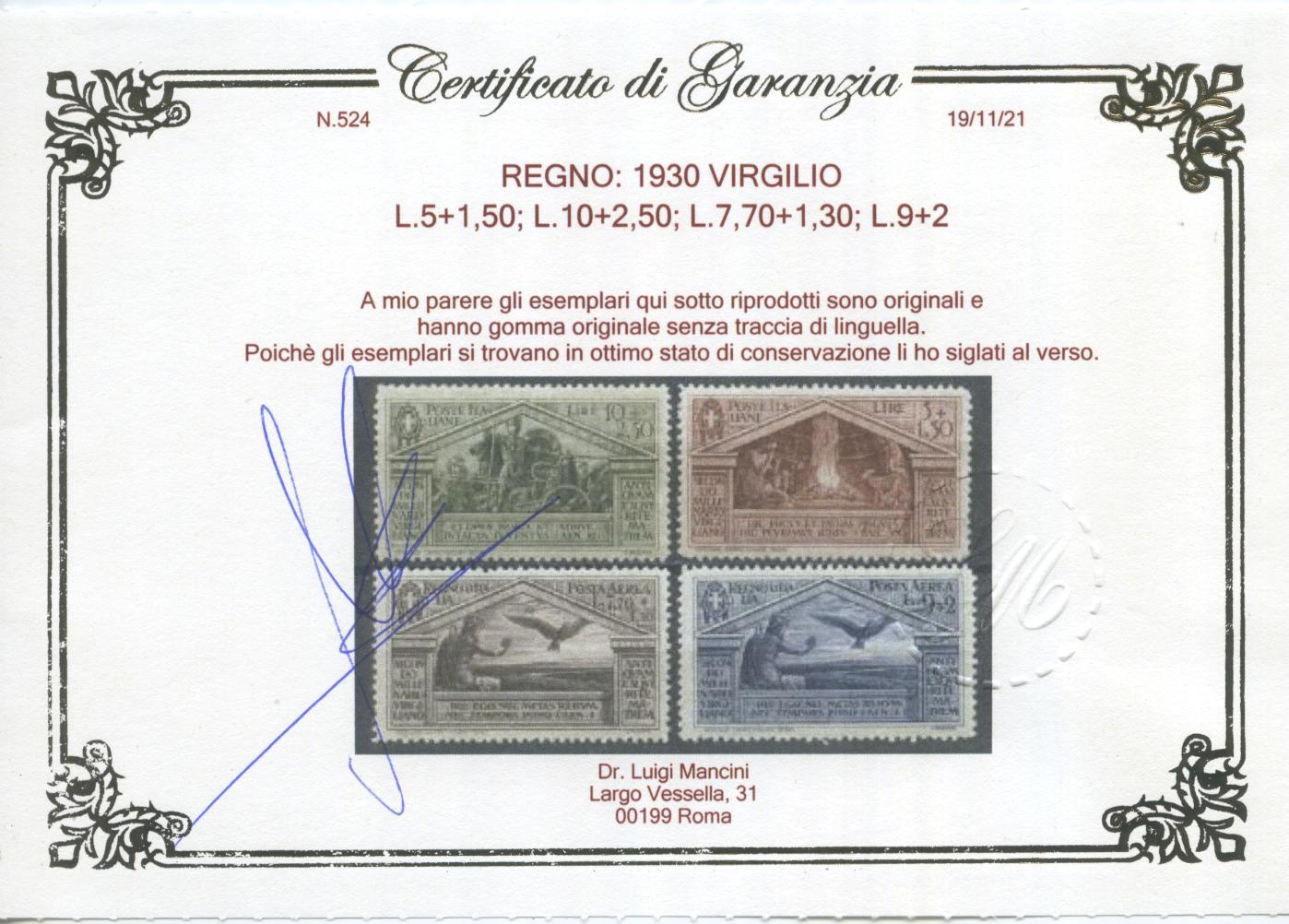 Scansione lotto: REGNO 1930 VIRGILIO 13V. 2 ** LUSSO CERT.