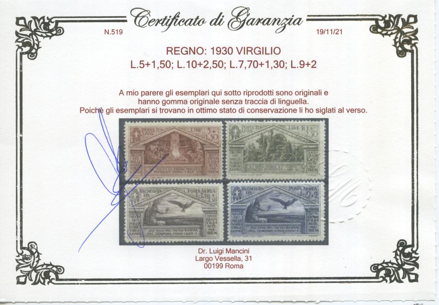 Scansione lotto: REGNO 1930 VIRGILIO 13V. 2 **  CERT.