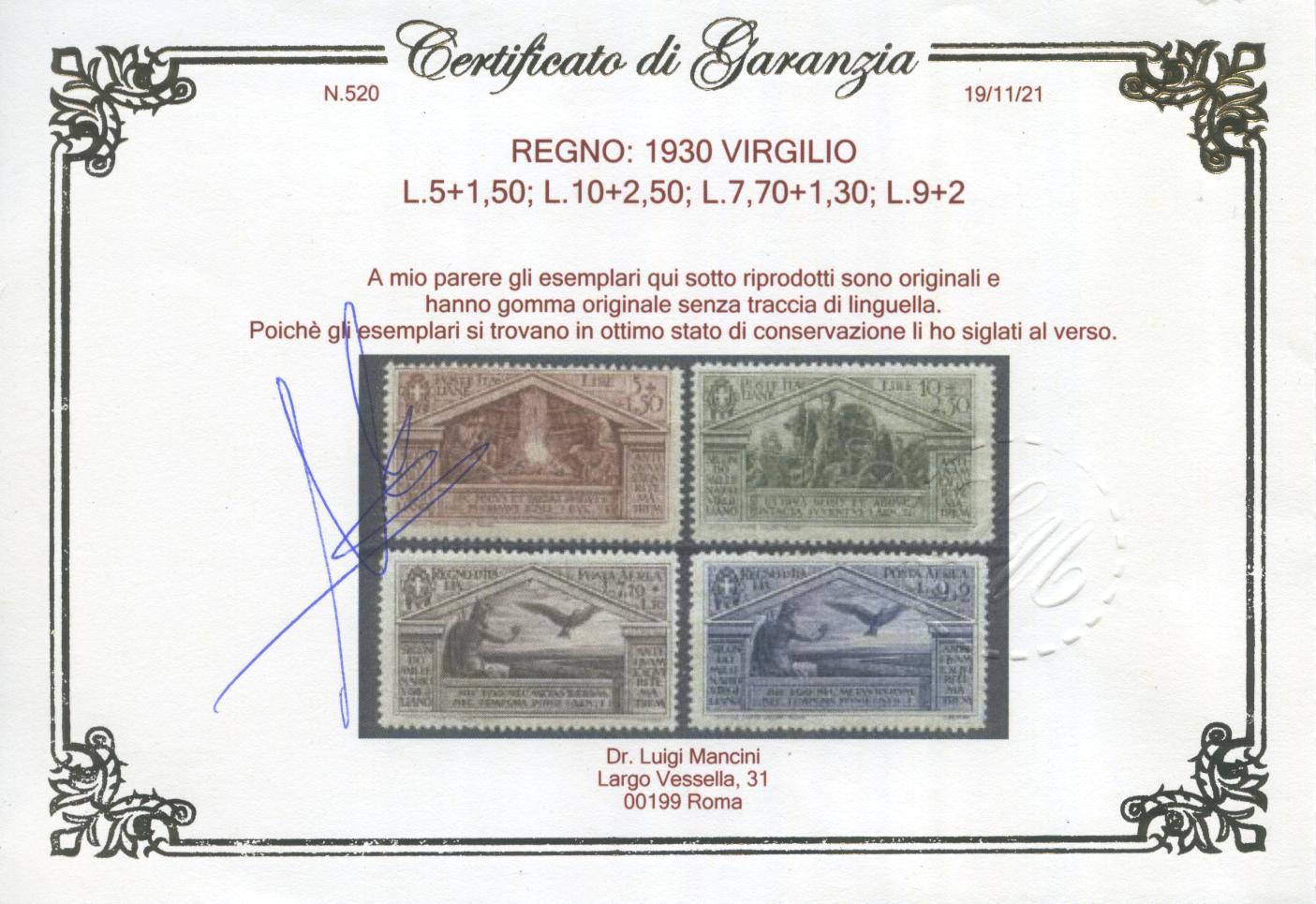 Scansione lotto: REGNO 1930 VIRGILIO 13V. 3 **  CERT.