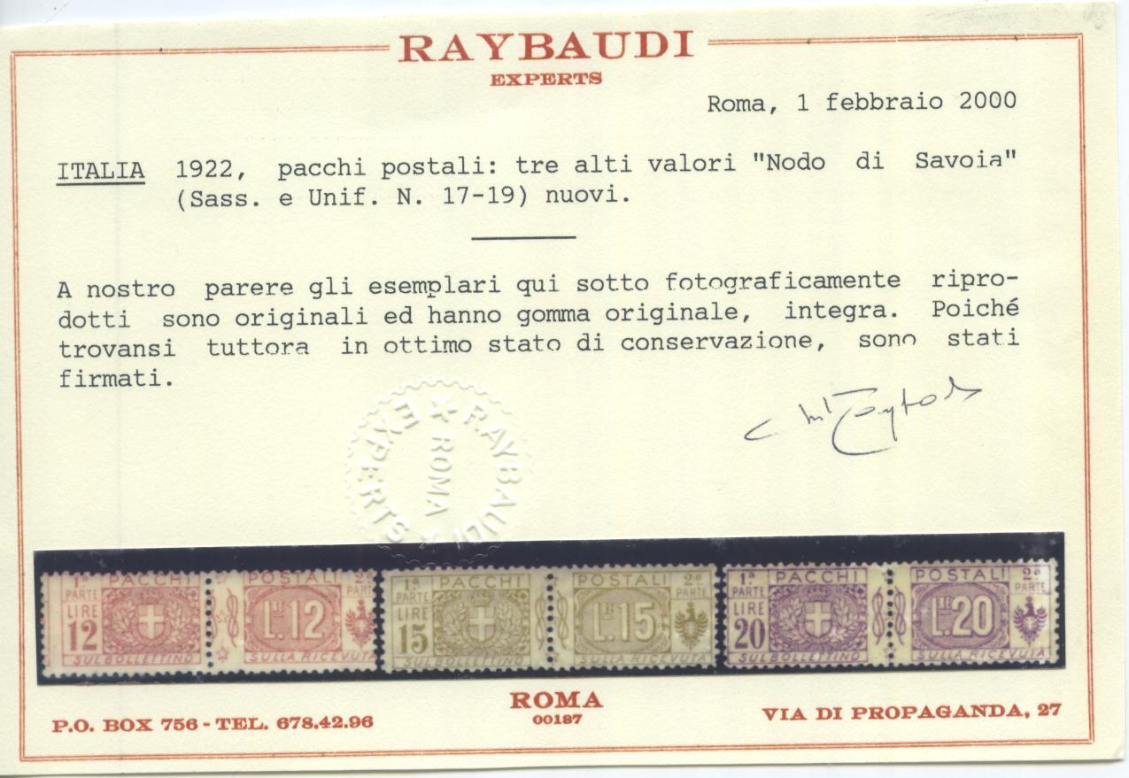 Scansione lotto: REGNO 1914/22 PACCHI NODO 13V. 4 ** CENTRATO CERT.