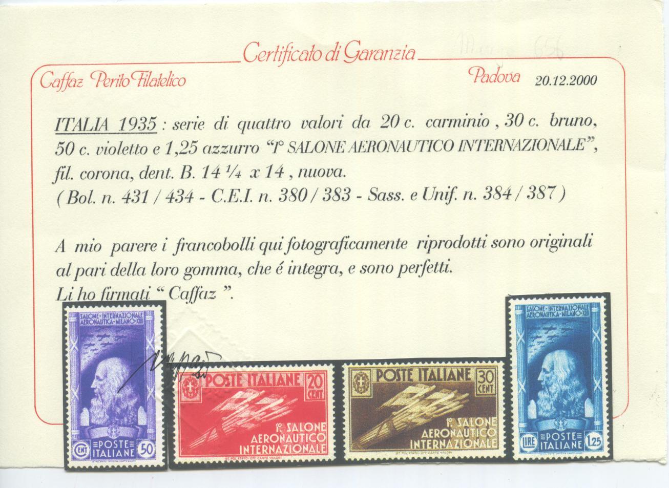 Scansione lotto: REGNO 1935 SALONE 4V. 7 ** CENTRATO CERT.