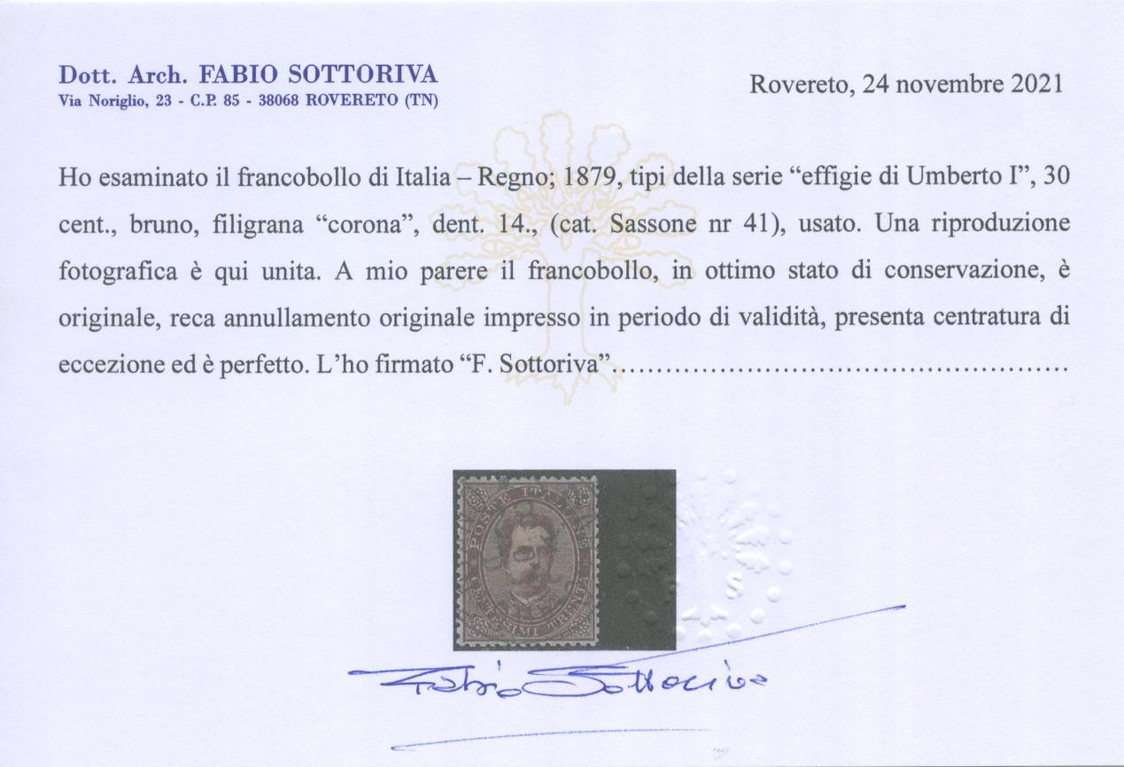 Scansione lotto: REGNO 1879 30C. LUSSO US.  CERT.