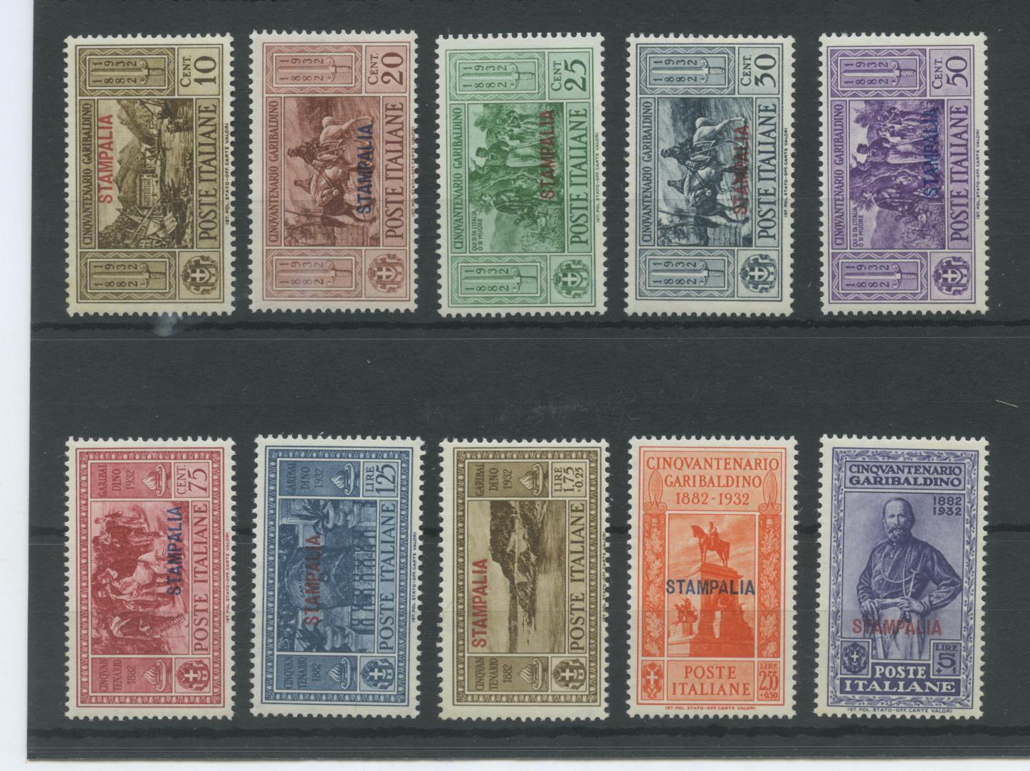 Scansione lotto: COLONIE EGEO 1932 STAMPALIA GARIBALDI 10V. ** LUSSO