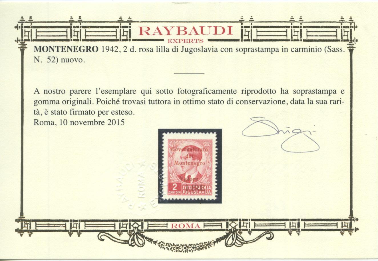 Scansione lotto: OCCUPAZIONI MONTENEGRO 1942 N.52 *  CERT.