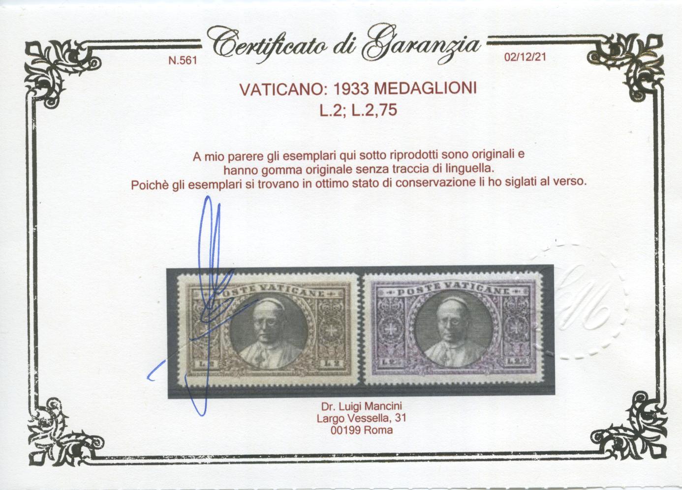 Scansione lotto: VATICANO 1933 MEDAGLIONI 18V. 7 ** LUSSO CERT.