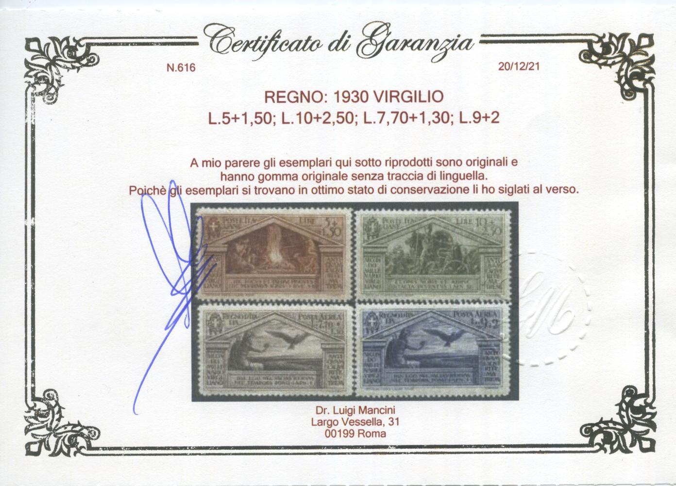 Scansione lotto: REGNO 1930 VIRGILIO 13V. 7 ** LUSSO CERT.