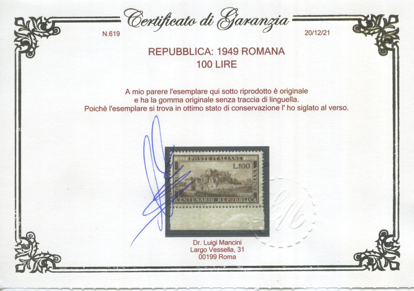 Scansione lotto: REPUBBLICA 1949 ANNATA CPL. 22V. 4 ** LUSSO CERT.