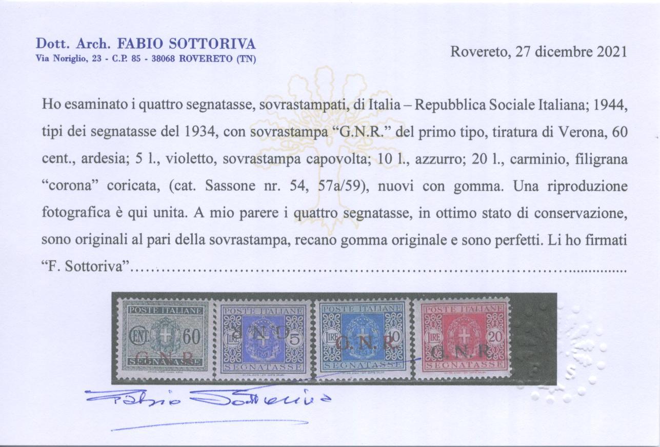 Scansione lotto: RSI E LUOGOTENENZA 1944 TASSE GNR 13V. 3 **  CERT.