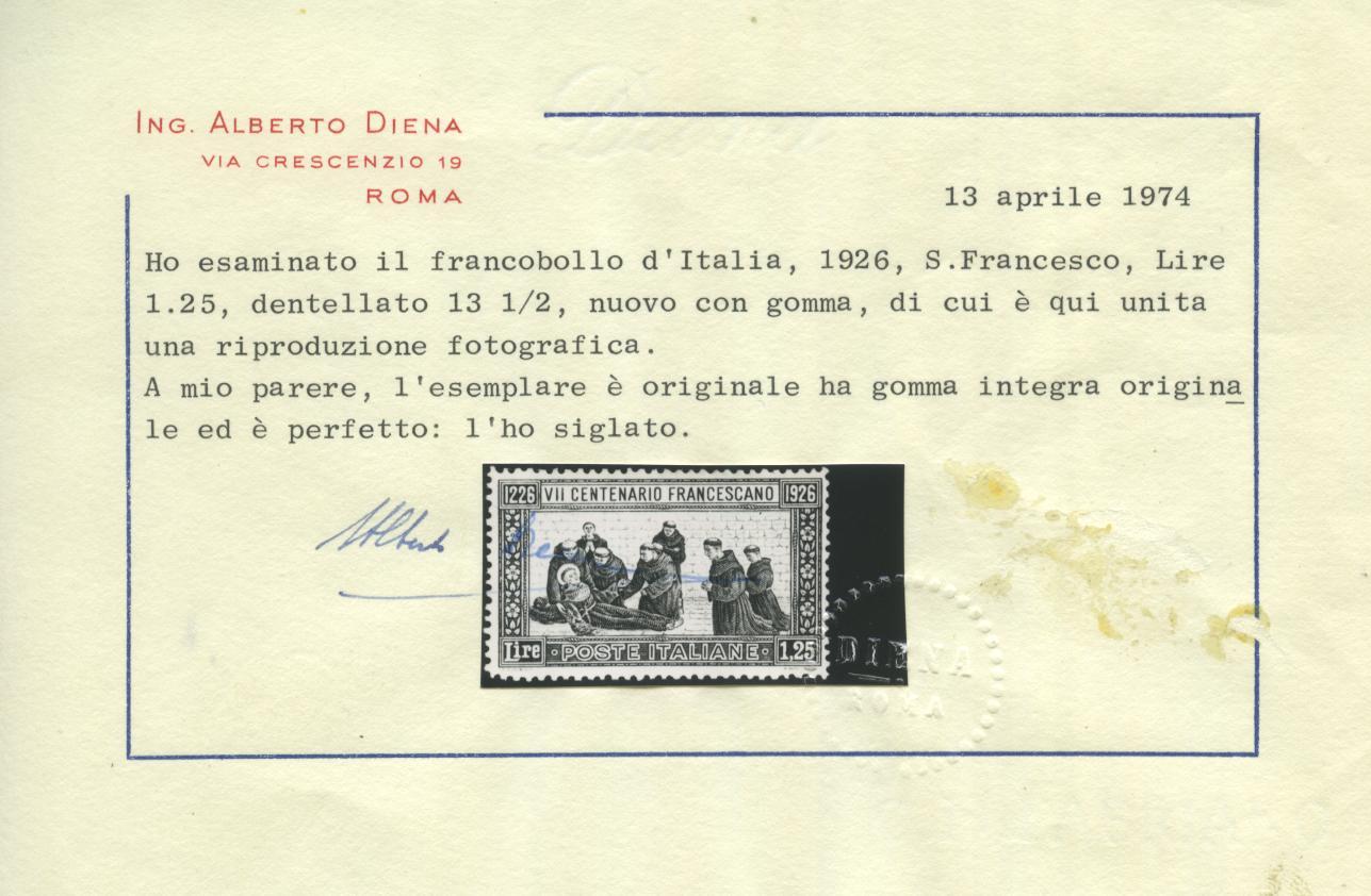 Scansione lotto: REGNO 1926 S. FRANCESCO RARO 3 ** CENTRATO CERT.