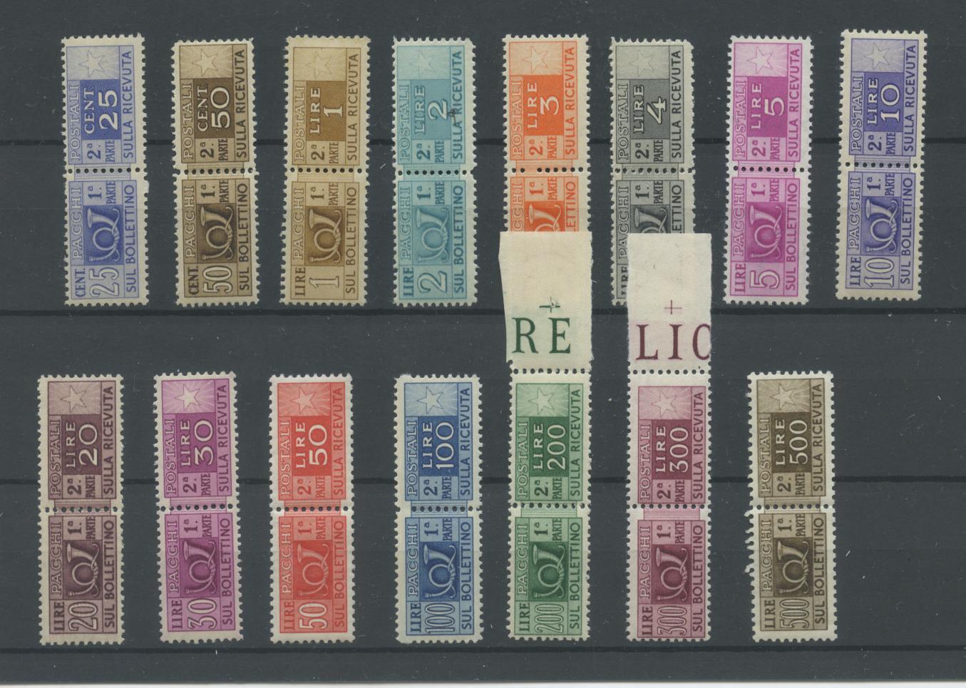 Scansione lotto: REPUBBLICA 1946/51 PACCHI RUOTA 15V. 3 CENTR. **  CERT.