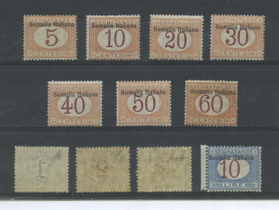 Scansione lotto: COLONIE SOMALIA 1909 TASSE 11V. **  CERT.