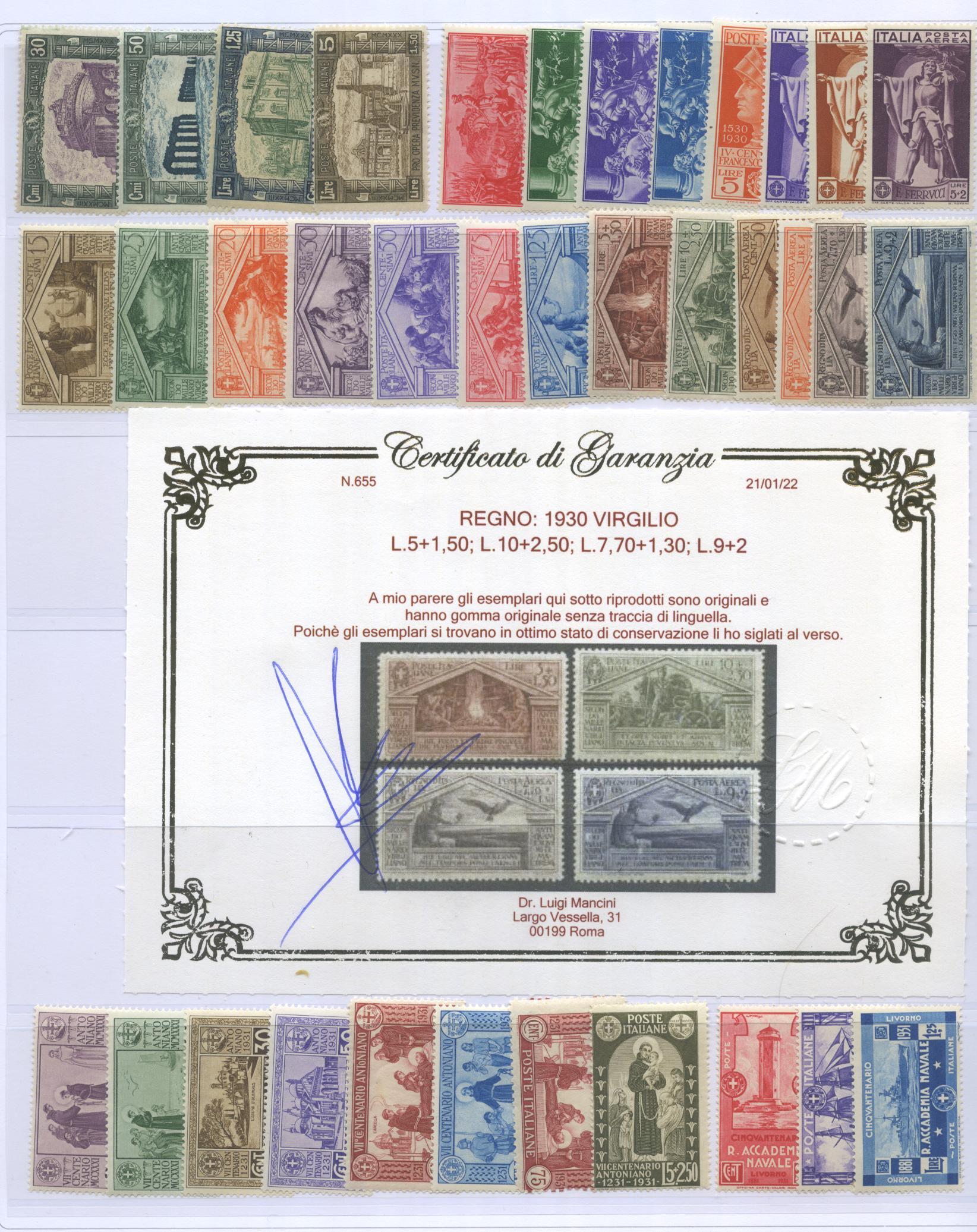 Scansione lotto: REGNO 1910/42 COLLEZIONE CPL.(-3 SERIE) **  CERT.