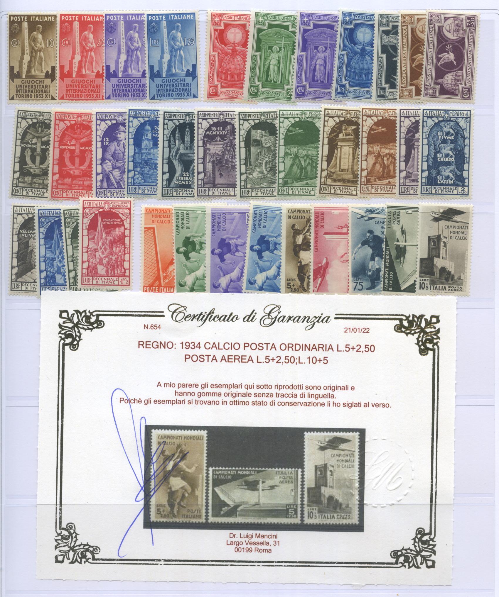 Scansione lotto: REGNO 1910/42 COLLEZIONE CPL.(-3 SERIE) **  CERT.