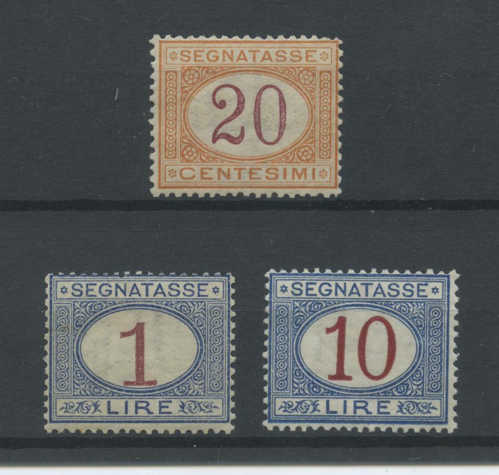 Scansione lotto: REGNO 1890/4 TASSE C.20, L.1, L.10 ** CENTRATO