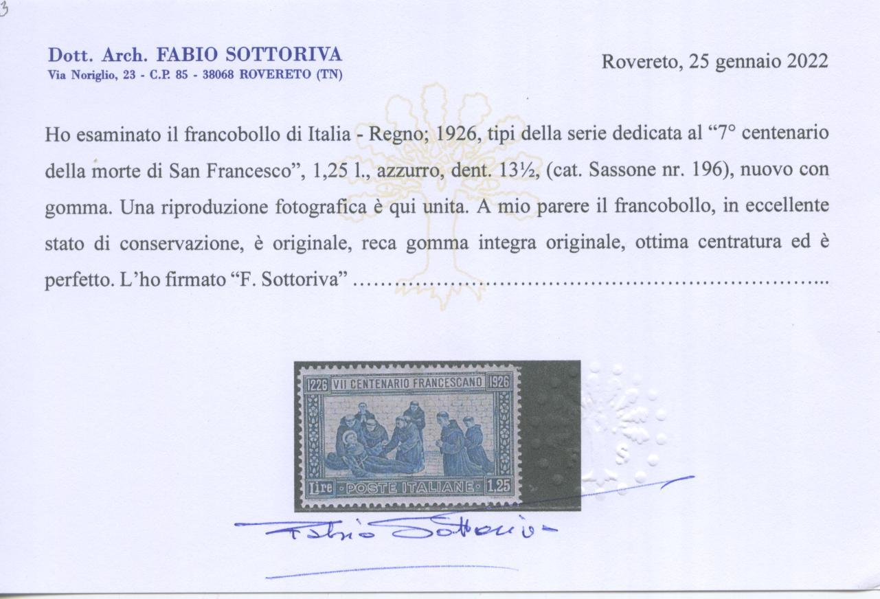 Scansione lotto: REGNO 1926 S. FRANCESCO RARO 4 ** LUSSO CERT.