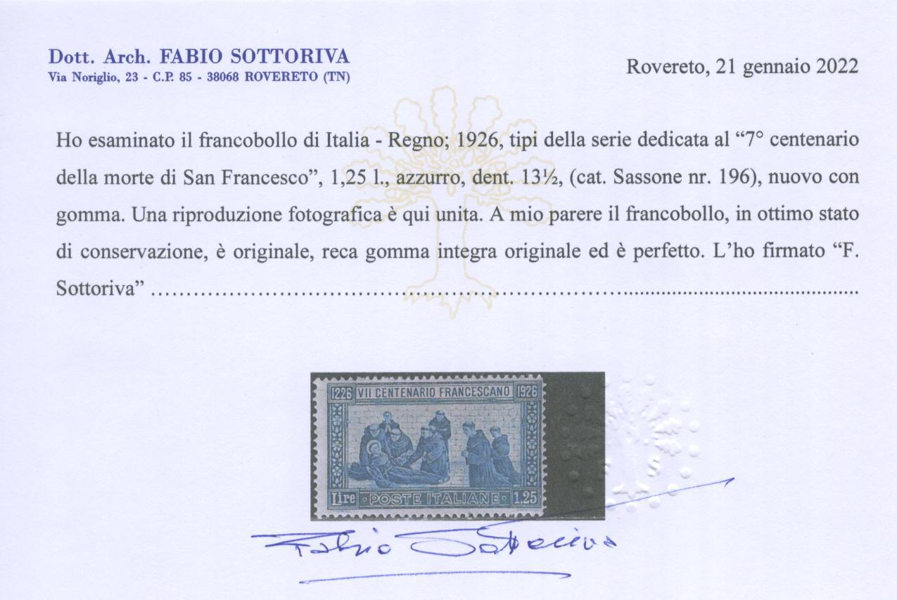 Scansione lotto: REGNO 1926 S. FRANCESCO RARO 3 **  CERT.