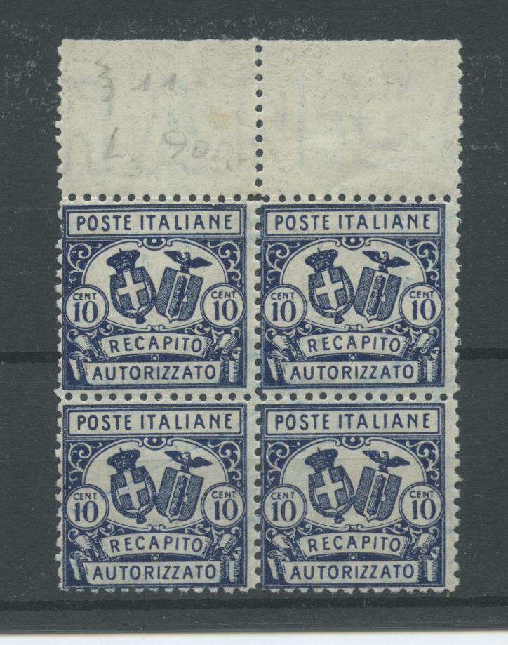 Scansione lotto: REGNO 1928 RECAPITO N.1 X4 ** CENTRATO