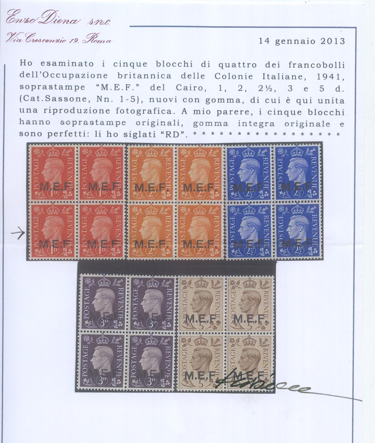 Scansione lotto: COLONIE SOMALIA 1942 MEF CAIRO 5V. ** CENTRATO CERT.