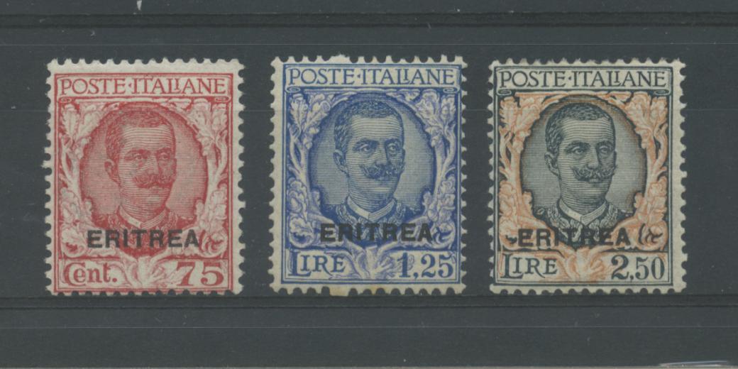 Scansione lotto: COLONIE ERITREA 1926 SOVR. 3V. 6 ** CENTRATO