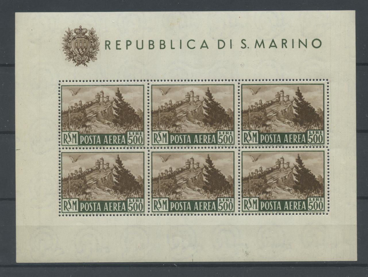 Scansione lotto: SAN MARINO 1951 B.F. L.500 BRUNO ** LUSSO CERT.