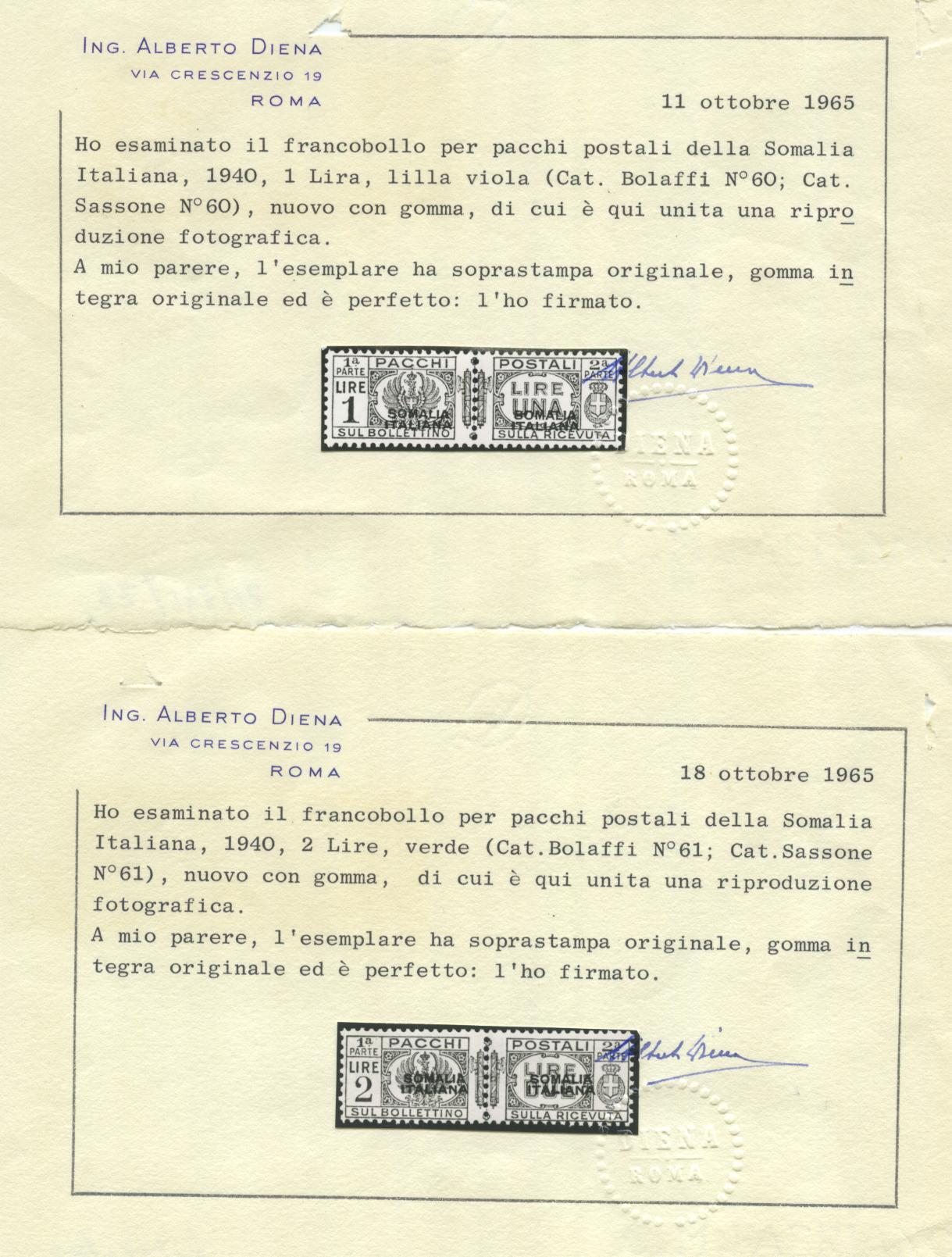 Scansione lotto: COLONIE SOMALIA 1928/41 PACCHI 11V. ** LUSSO CERT.