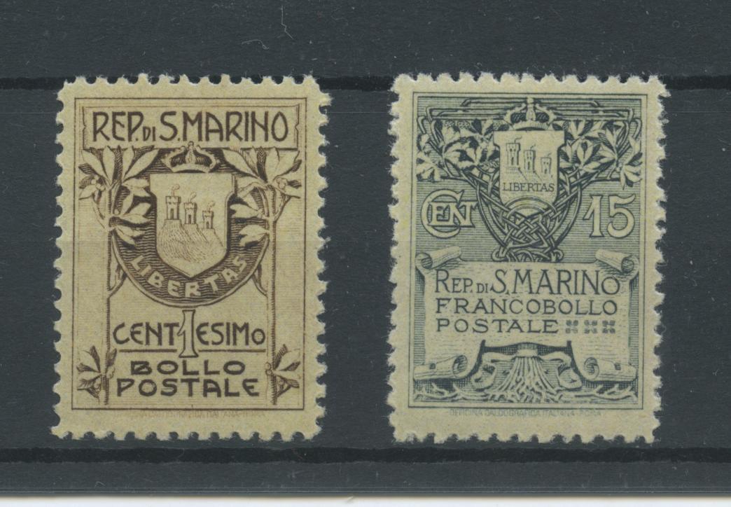 Scansione lotto: SAN MARINO 1910 STEMMI RARI 2V. ** LUSSO CERT.