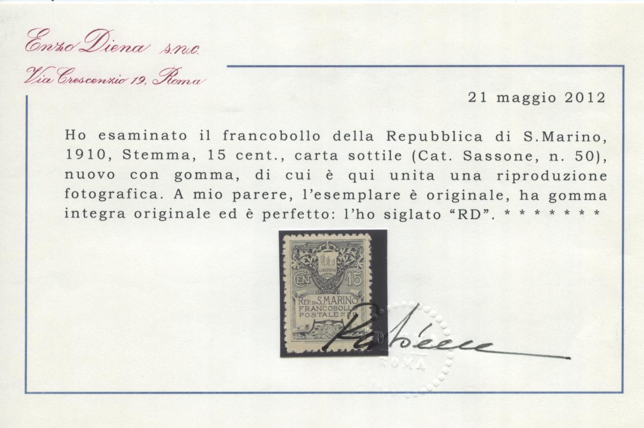 Scansione lotto: SAN MARINO 1910 STEMMI RARI 2V. ** LUSSO CERT.