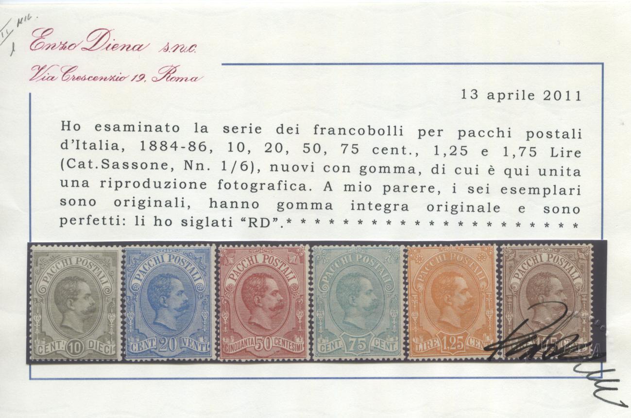 Scansione lotto: REGNO 1884/6 PACCHI 6V. ** CENTRATO CERT.