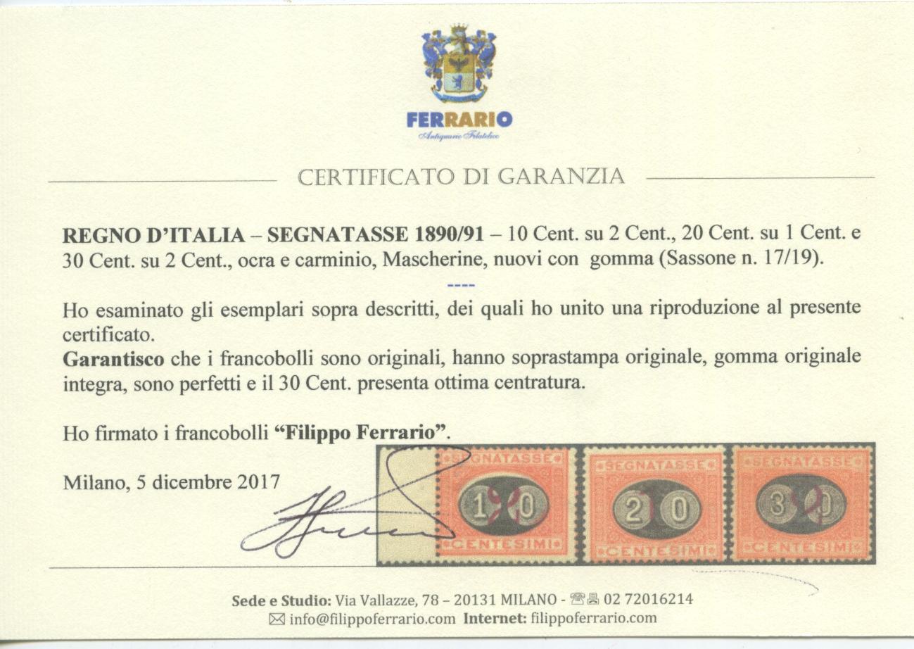 Scansione lotto: REGNO 1890/1 MASCHERINE 3V. 4 ** CENTRATO CERT.