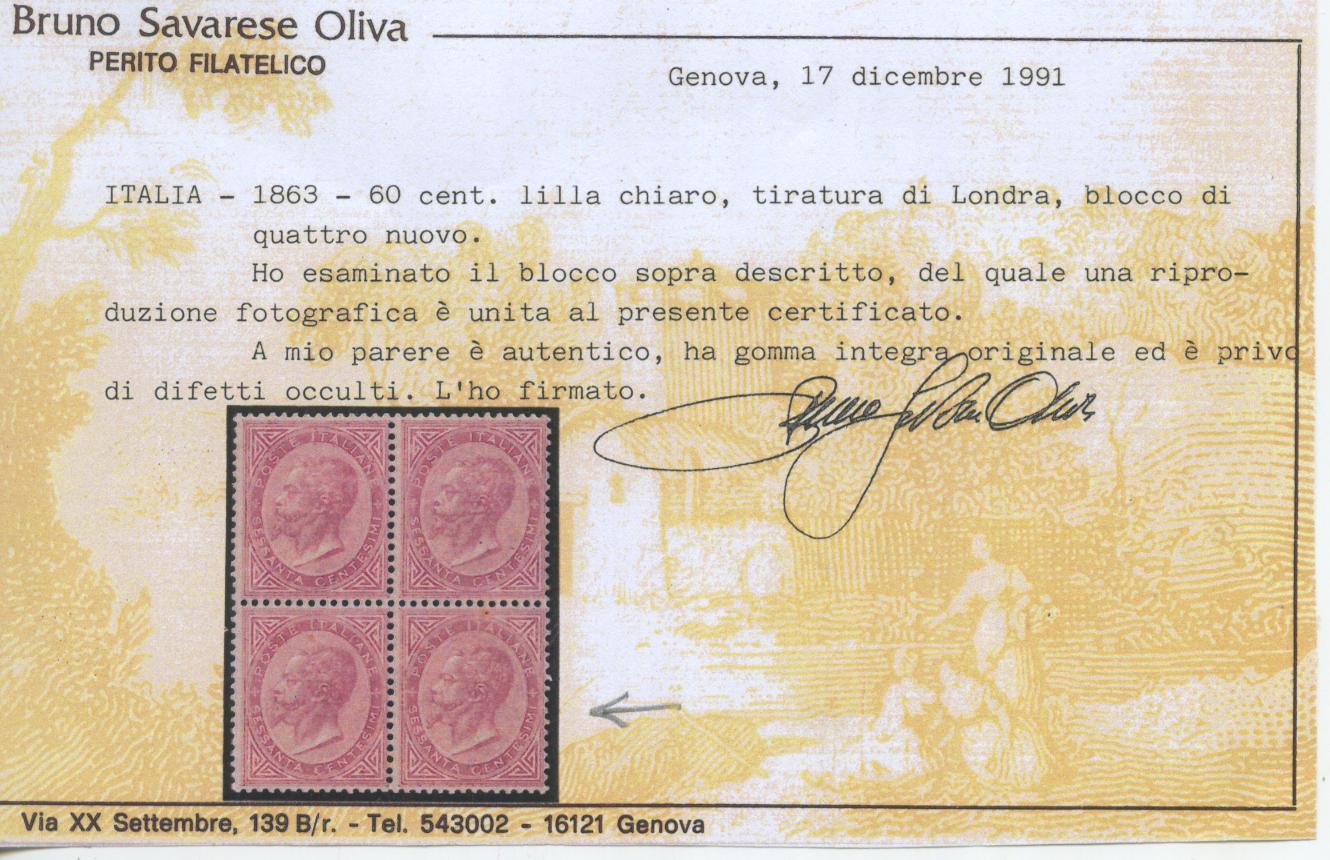 Scansione lotto: REGNO 1863 60C. LONDRA 2 **  CERT.