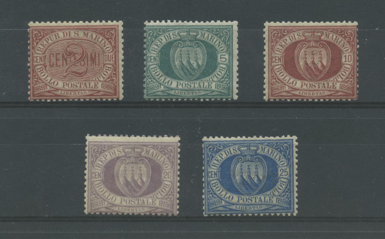 Scansione lotto: SAN MARINO 1892/9 CIFRA E STEMMI 5V. **