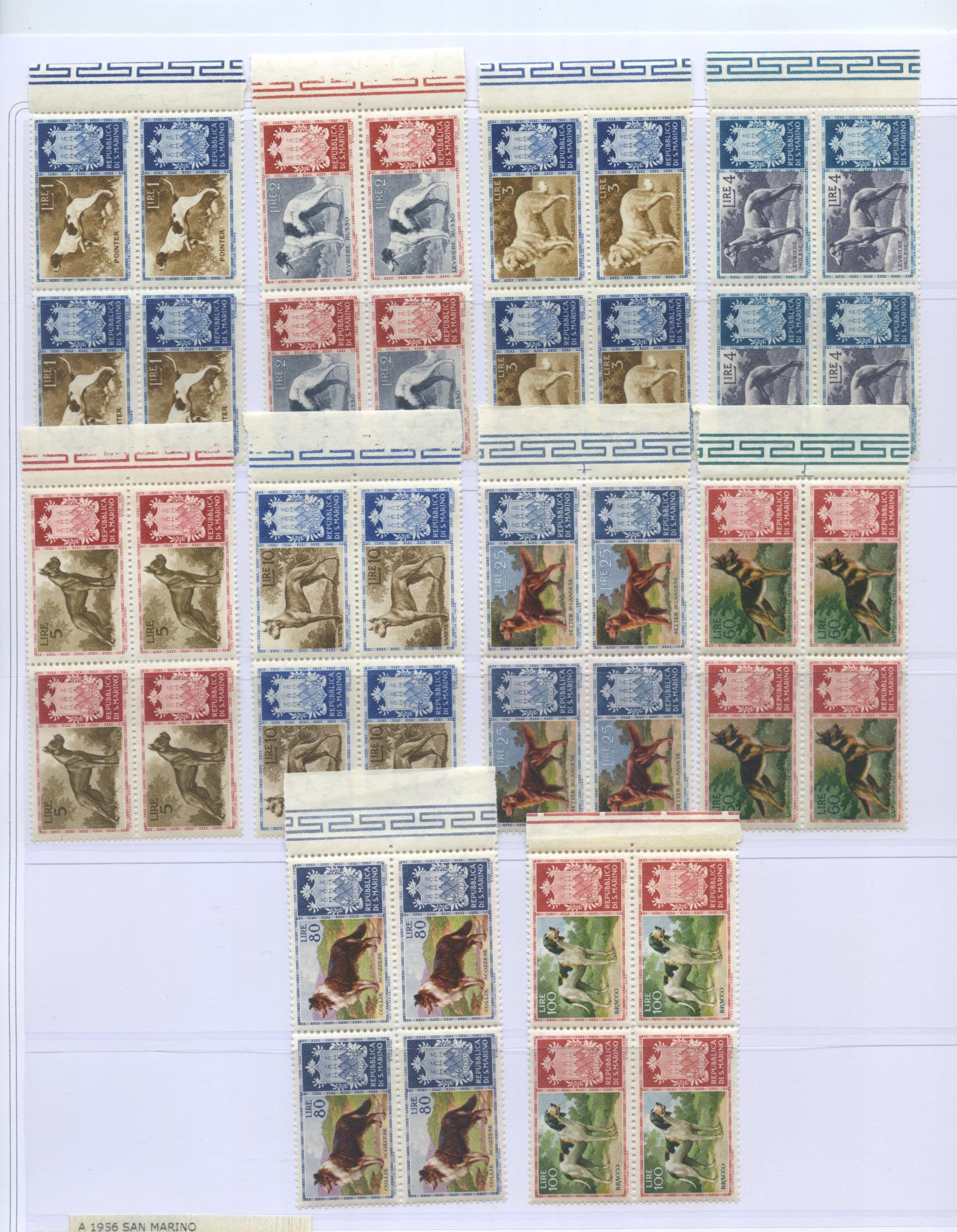 Scansione lotto: SAN MARINO 1956 CANI 10V. X4 ** LUSSO