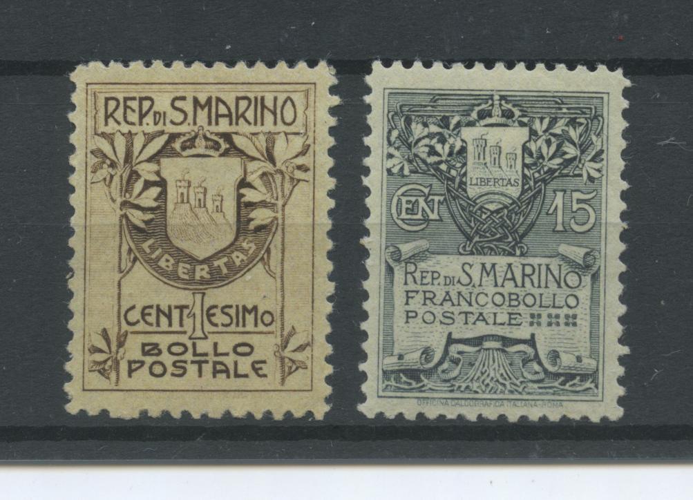 Scansione lotto: SAN MARINO 1907 STEMMI 2V. 3 ** LUSSO