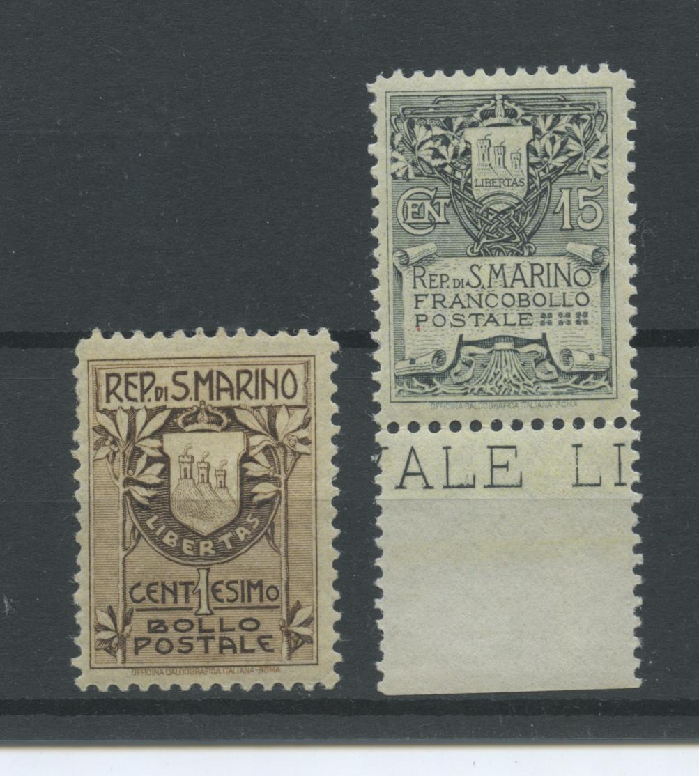 Scansione lotto: SAN MARINO 1907 STEMMI 2V. 5 ** LUSSO