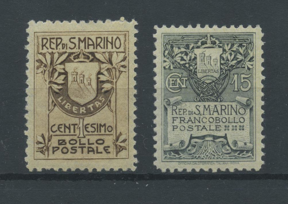 Scansione lotto: SAN MARINO 1907 STEMMI 2V. 4 ** LUSSO