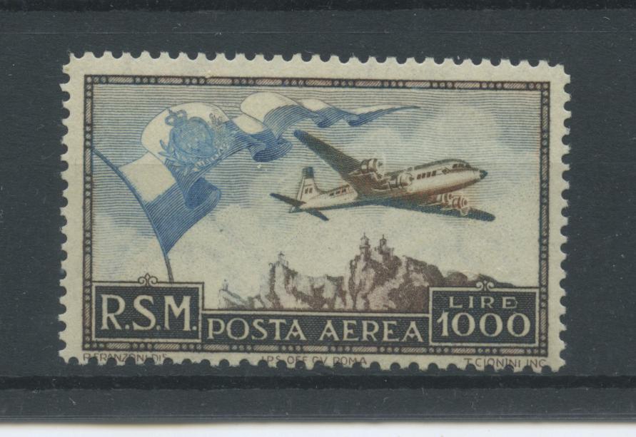 Scansione lotto: SAN MARINO 1951 POSTA AEREA L.1000 ** LUSSO CERT.