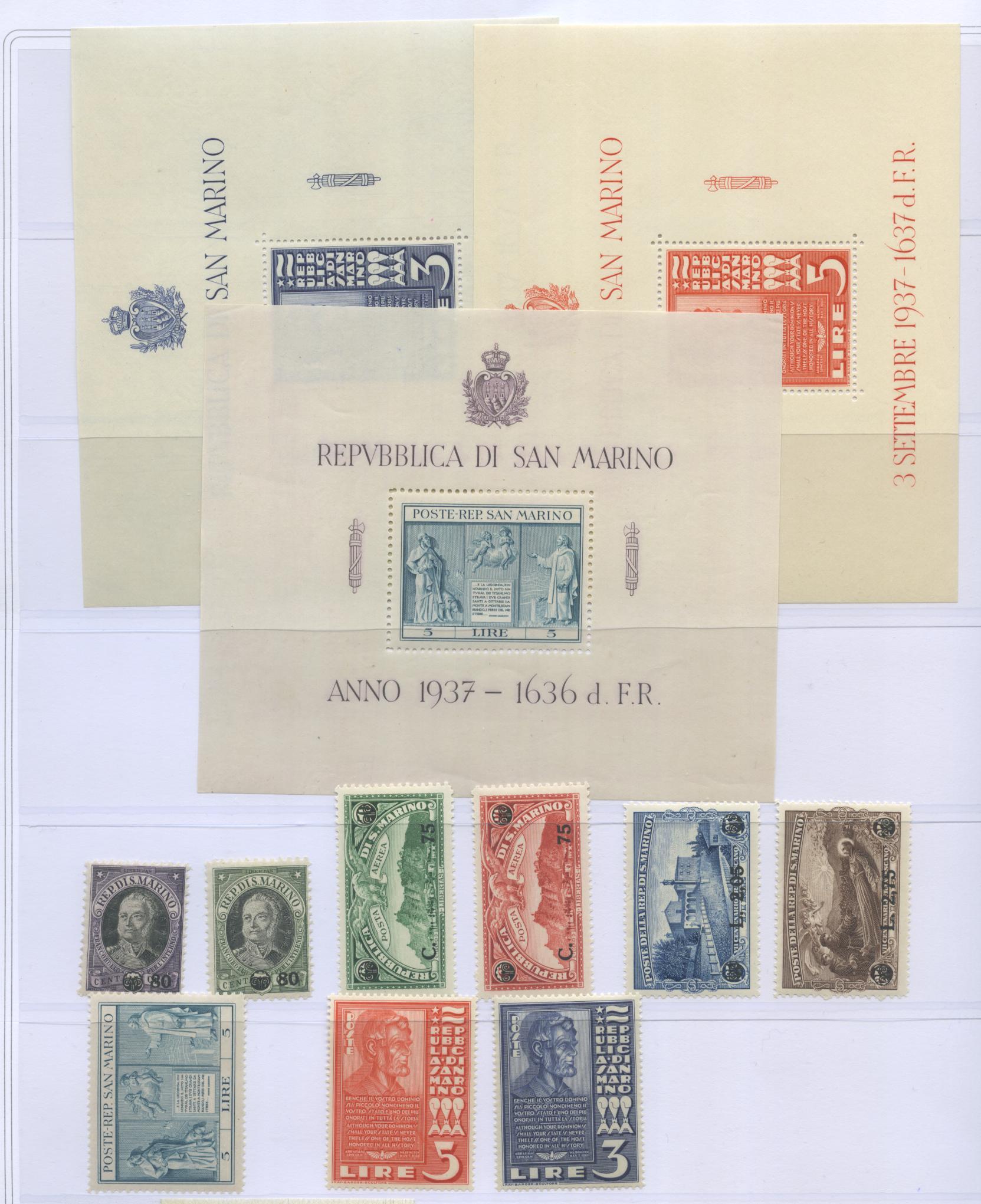 Scansione lotto: SAN MARINO 1936/8 ANNATA CPL. 9V.+3BF ** CENTRATO