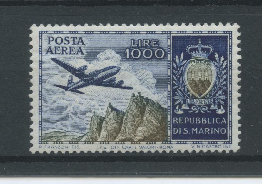 Scansione lotto: SAN MARINO 1954 POSTA AEREA L.1000 3 ** LUSSO