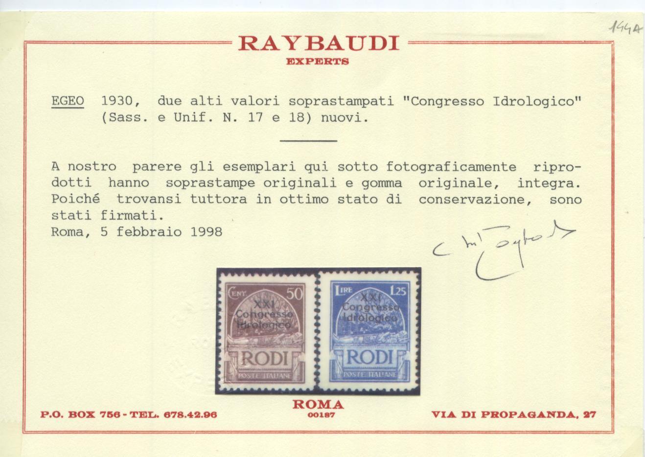 Scansione lotto: COLONIE EGEO 1930 IDROLOGICO 9V. 3 ** LUSSO CERT.