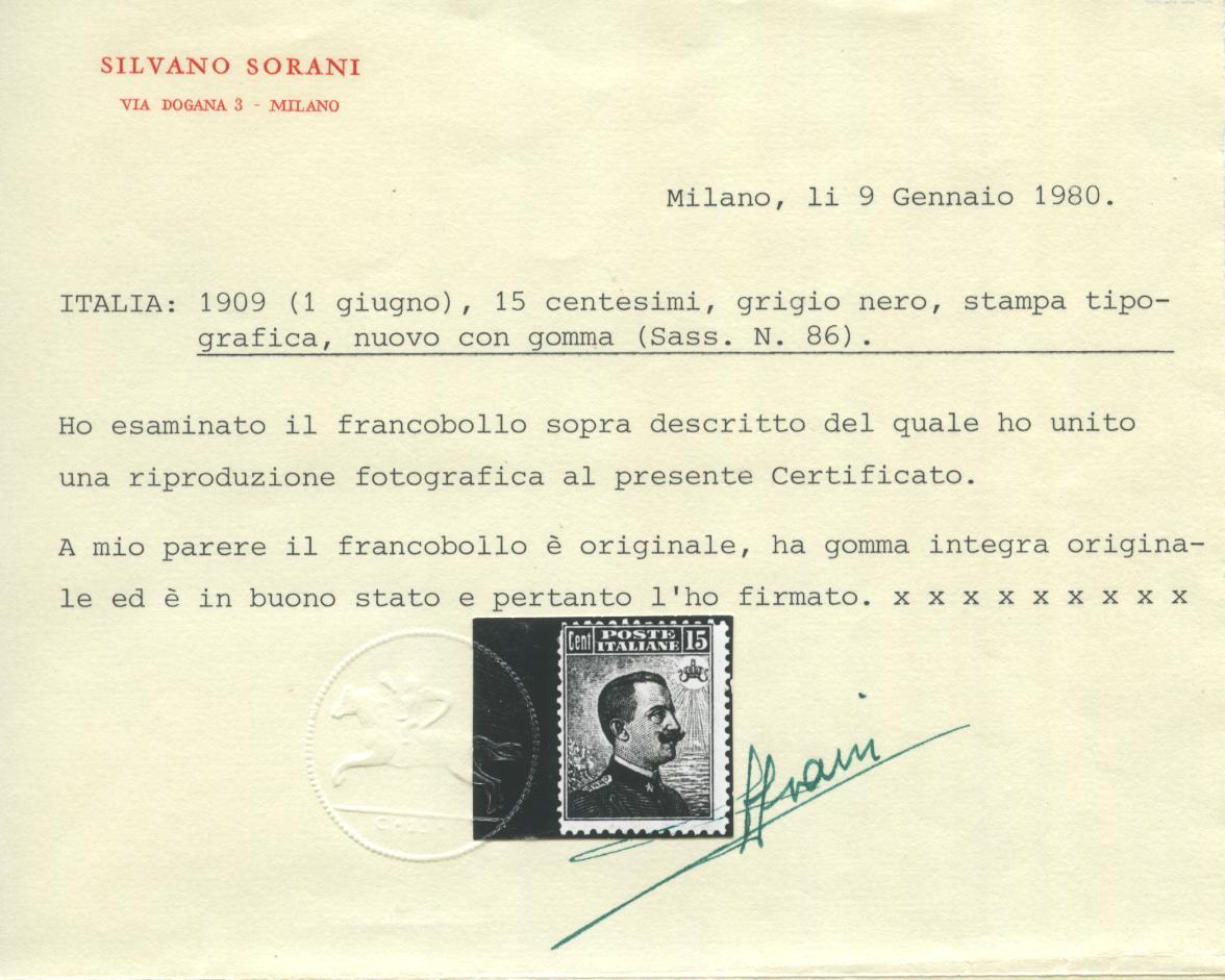 Scansione lotto: REGNO 1909 15C. RARO **  CERT.